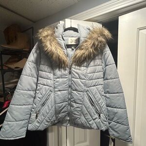 Maralyn & Me blue  Jacket with Faux Fur Trim